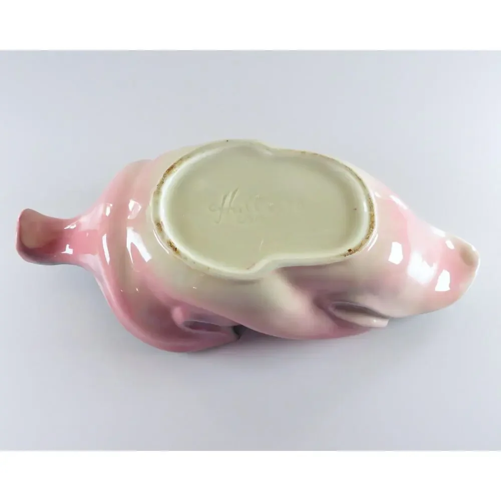 Vintage Hull Leaf Console Bowl USA 78 Pink and Green MCM Art Pottery Centerpiece